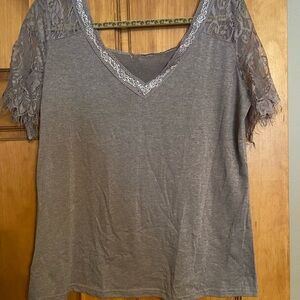 Elegant Beige Lace Sleeve Women's Top